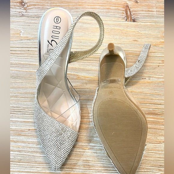 Rouge,Helium Gold Stiletto Heels, Slip-On Comfort, Rhinestone Bling, EUC, Size 6 - Picture 6 of 8